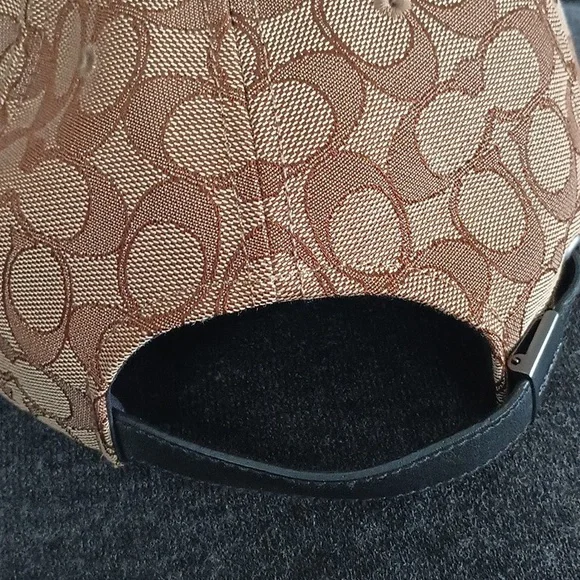 Coach Baseball Cap Hat Canvas Tan Brown & Black Leather - Picture 4 of 7